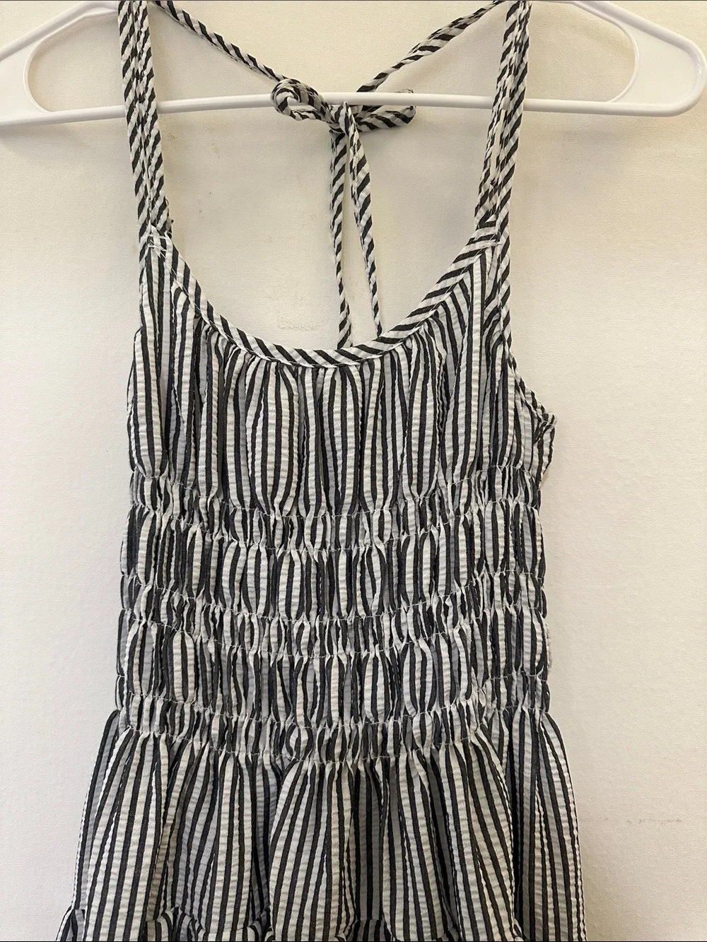 Seersucker Grey & White Striped Sundress